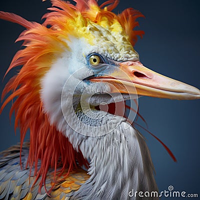 Vibrant Surreal Heron Portraiture In Zbrush Style Stock Photo