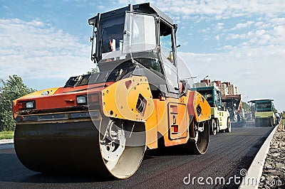 Vibration Compactor at asphalt Stock Photo