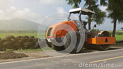 Vibration single-cylinder road roller Editorial Stock Photo