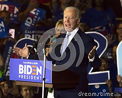 Vice President Joe Biden delivers Super Tuesday Victory Speech Baldwin Hills Rec Center Editorial Stock Photo