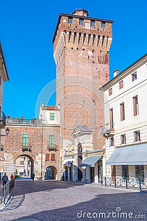 Vicenza, Italy, August 29, 2021: Torrione di Porta Castello in Italian town Vicenza Editorial Stock Photo