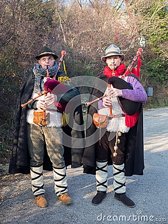 Bagpipe players outdoors Editorial Stock Photo