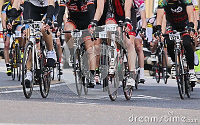 Vicenza, Vi,Italy - April 12, 2015: cyclists on racing bikes Editorial Stock Photo