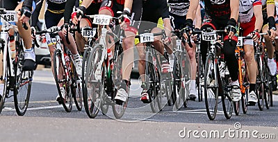 Vicenza, Vi, Italy - April 12, 2015: cyclists on racing bikes Editorial Stock Photo