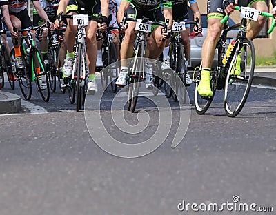 Vicenza, Vi, Italy - April 12, 2015: cyclists on racing bikes Editorial Stock Photo