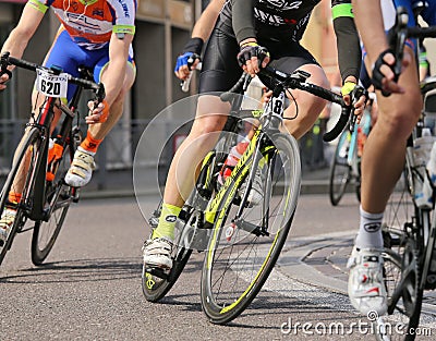 Vicenza, Vi, Italy - April 12, 2015: cyclists on racing bikes Editorial Stock Photo