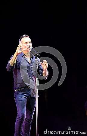 Vicenza, VI, Italy - September 13, 2021: NEK a famous italian singer and musician in live Concert Editorial Stock Photo
