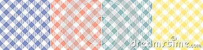 Vichy check pattern set in blue, coral, yellow, green, white. Seamless spring summer gingham backgrounds for Easter wallpaper. Stock Photo