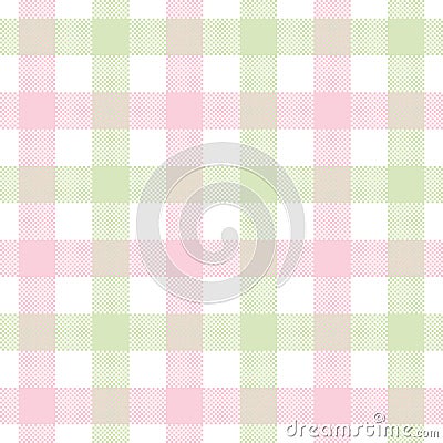 Vichy pattern in pink, green, white. Seamless pastel gingham check plaid for Easter festive dress, shirt, towel. Vector Illustration