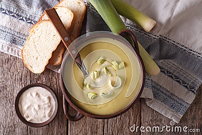 Vichyssoise soup close-up on the table. Horizontal top view Stock Photo