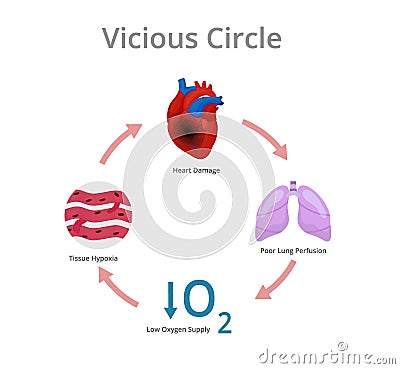 Vicious circle diagram. Conceptual illustration of the heart damage pathophysiology Vector Illustration