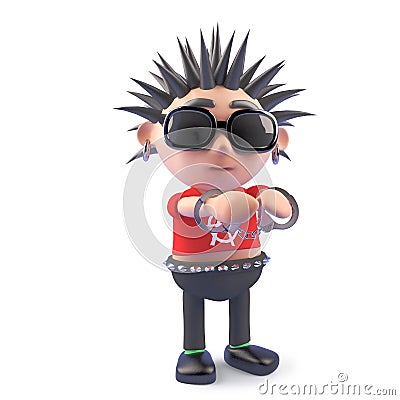 Vicious punk character has been arrested with handcuffs, 3d illustration Cartoon Illustration