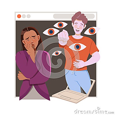 Victim of Cyberbullying Suffering from Violence and Hatred from Social Media Vector Illustration Vector Illustration