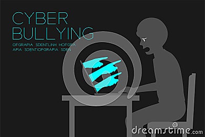 Victim man of internet social network cyber bullying dark editions concept idea, laptop and hate hand illustration isolated on Vector Illustration