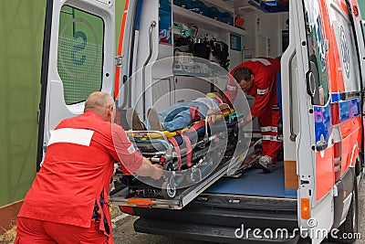 Victim on stretcher Stock Photo