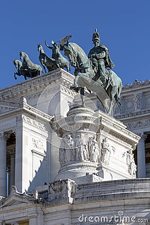 Victor Emmanuel II Monument on Venetian Square and The Quadriga of Unity at the top of Propylaea, Rome, Italy Editorial Stock Photo