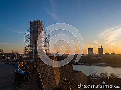 The Victor - Pobednik and cityscape of Belgrade, Serbia Editorial Stock Photo