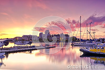 VICTORIA, BC, MAY 08 2019: Downtown Victoria, Canada. Night scene of the harbour in downtown victoria, british columbia Editorial Stock Photo