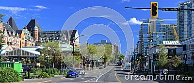 Victoria Downtown Landscape Panorama of Lower Douglas Street, Vancouver Island, British Columbia Editorial Stock Photo