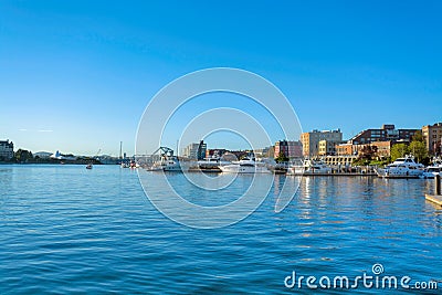 Victoria downtown waterfront view with yachts at the pier Stock Photo