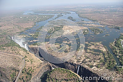 Victoria Falls waterfall aerial shots from helicopter Stock Photo