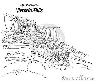 Victoria Falls Zimbabwe Landmark Sketch Vector Illustration