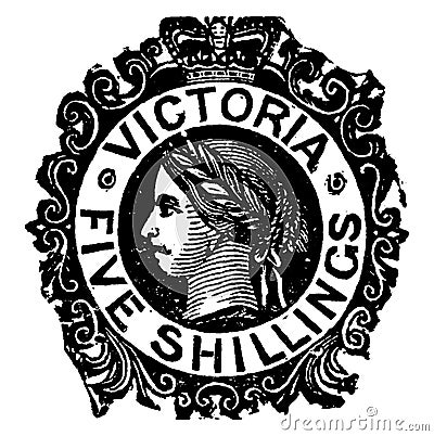 Victoria Five Shillings Stamp from 1868 to 1878, vintage illustration Vector Illustration