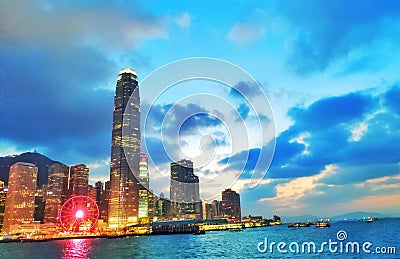 Victoria Harbour night in Hong Kong Editorial Stock Photo