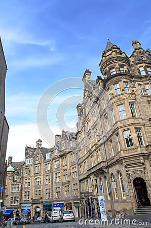 Victoria Street historic city view with traffic and building in old town Edinburgh Editorial Stock Photo