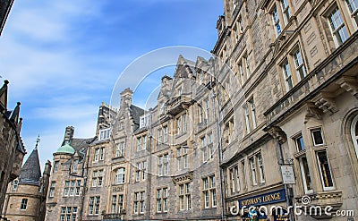 Victoria Street historic city view with traffic and building in old town Edinburgh Editorial Stock Photo