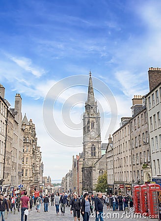 Victoria Street historic city view with traffic and building in old town Edinburgh Editorial Stock Photo