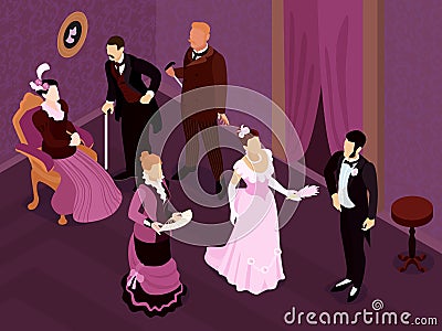 Victorian Aristocrats Party Composition Vector Illustration