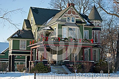Victorian Christmas House Stock Photo