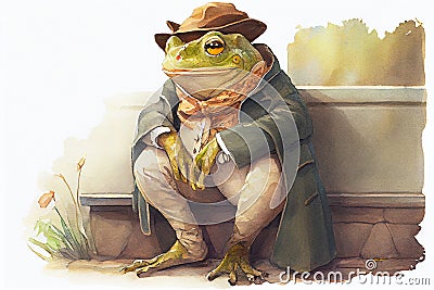Victorian clothes elegant frog or toad watercolour Stock Photo