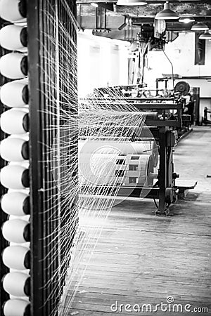 Victorian cotton mill machinery, UK. Old spinning or weaving machines in victorian cotton mill Stock Photo