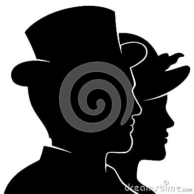 Victorian couple dressed in a classic style outfit, black silhouette vector illustration Vector Illustration