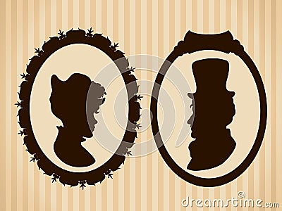 Victorian couple vintage silhouettes Stock Photo