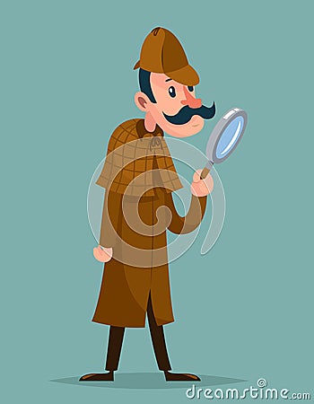 Victorian detective magnifying glass investigation mascot cartoon design vector illustration Vector Illustration