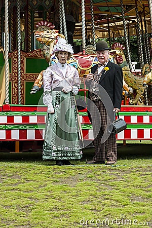 Victorian Doctor and his wife performers standing outside The fa Editorial Stock Photo
