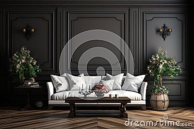 Victorian Elegance: Living Room Mockup in Victorian Style with Blank Photo Frame Stock Photo