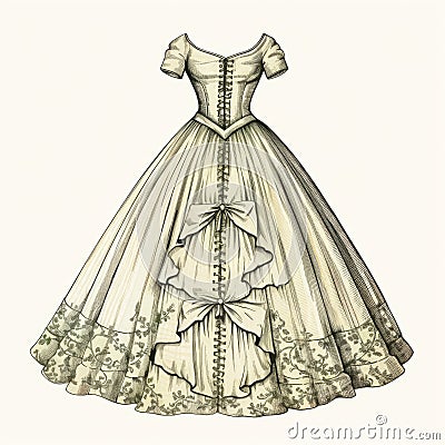Victorian Era Wedding Dress: Detailed Ink Illustration With Romantic Larme Kei Style Cartoon Illustration