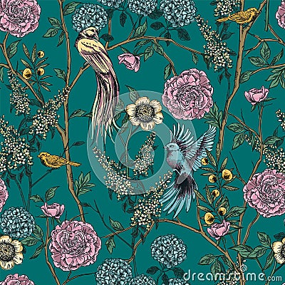 Victorian garden. Floral seamless pattern. Vector illustration. Vector Illustration