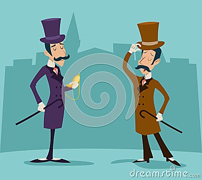 Victorian Gentleman Meeting Businessman Cartoon Vector Illustration