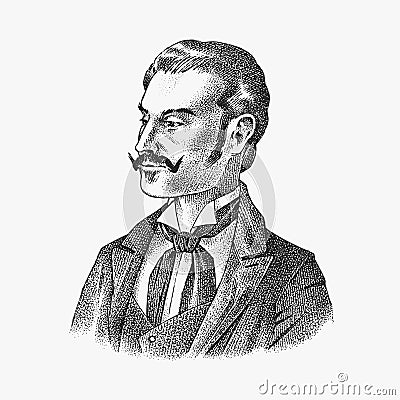 Victorian gentlemen. Elegant Antique man. Ancient Retro fashion clothing. Vintage engraving style. Hand drawn old Vector Illustration