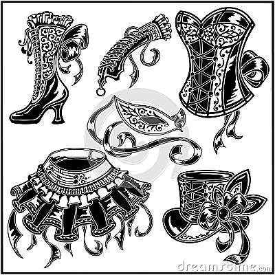 Victorian gothic ornamental masquerade set Vector Illustration