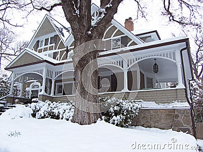 Victorian Home in Winter Stock Photo