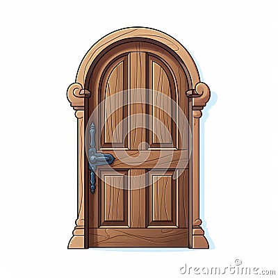 Victorian-inspired Cartoon Vector Illustration Of A Wooden Door Cartoon Illustration