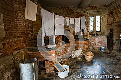 Victorian laundry room with equipment Stock Photo