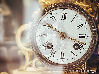 Victorian Old Clock Face with Roman Numerals Gold antiqu Stock Photo