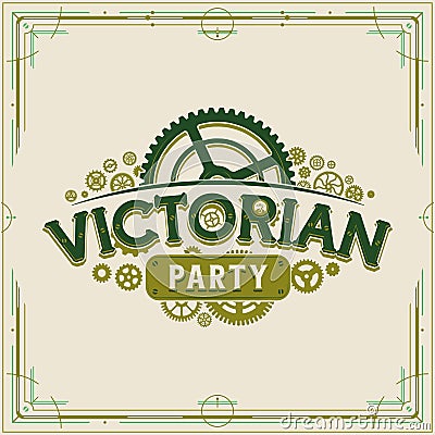 Victorian party vintage logo design victorian era gears logotype vector on light background great for banner or Vector Illustration